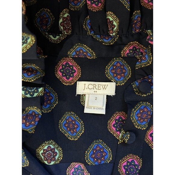 J. Crew Factory Ruffle Neck Multi Medallion Floral Fabric Button Dress Size 2 - Picture 5 of 9